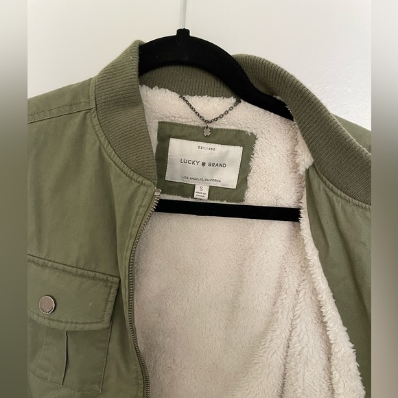 LuckyBrand Army Green Fleece Lined Bomber Jacket - Picture 2 of 4